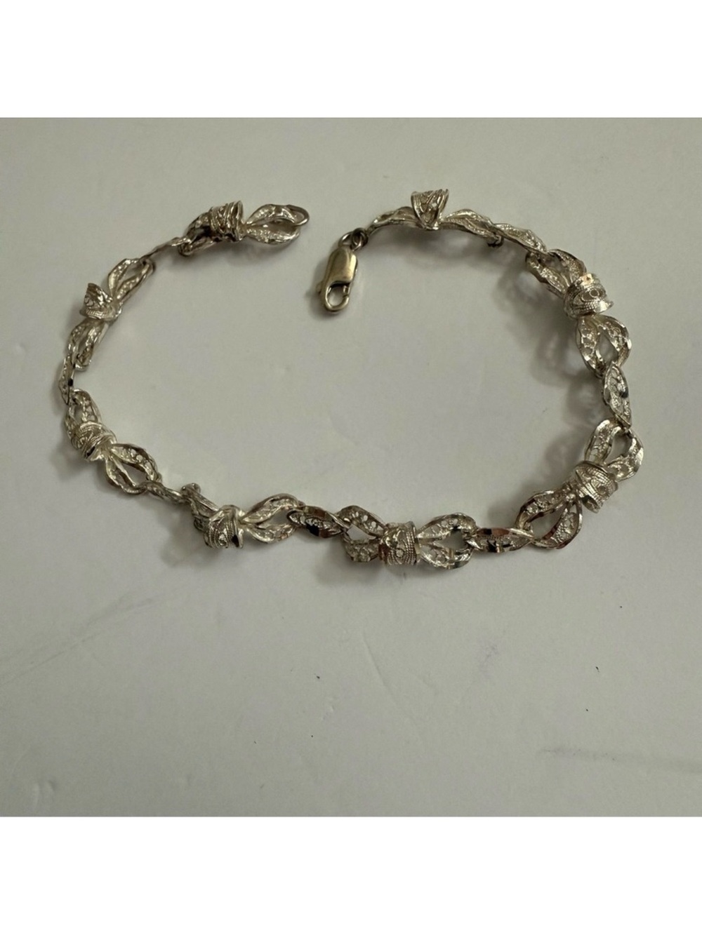 VINTAGE BRACELET STERLING SILVER FILIGREE BOWS LINKS 8.5” 10.1g